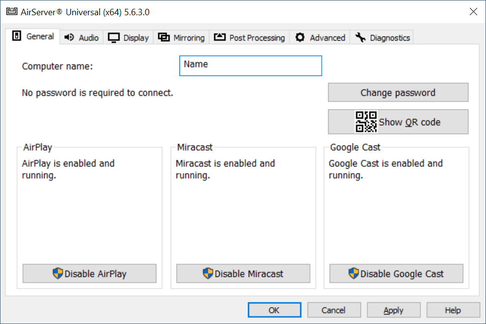 AirServer General settings