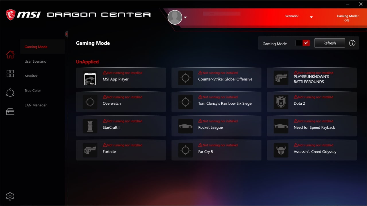 Dragon Center Gaming mode