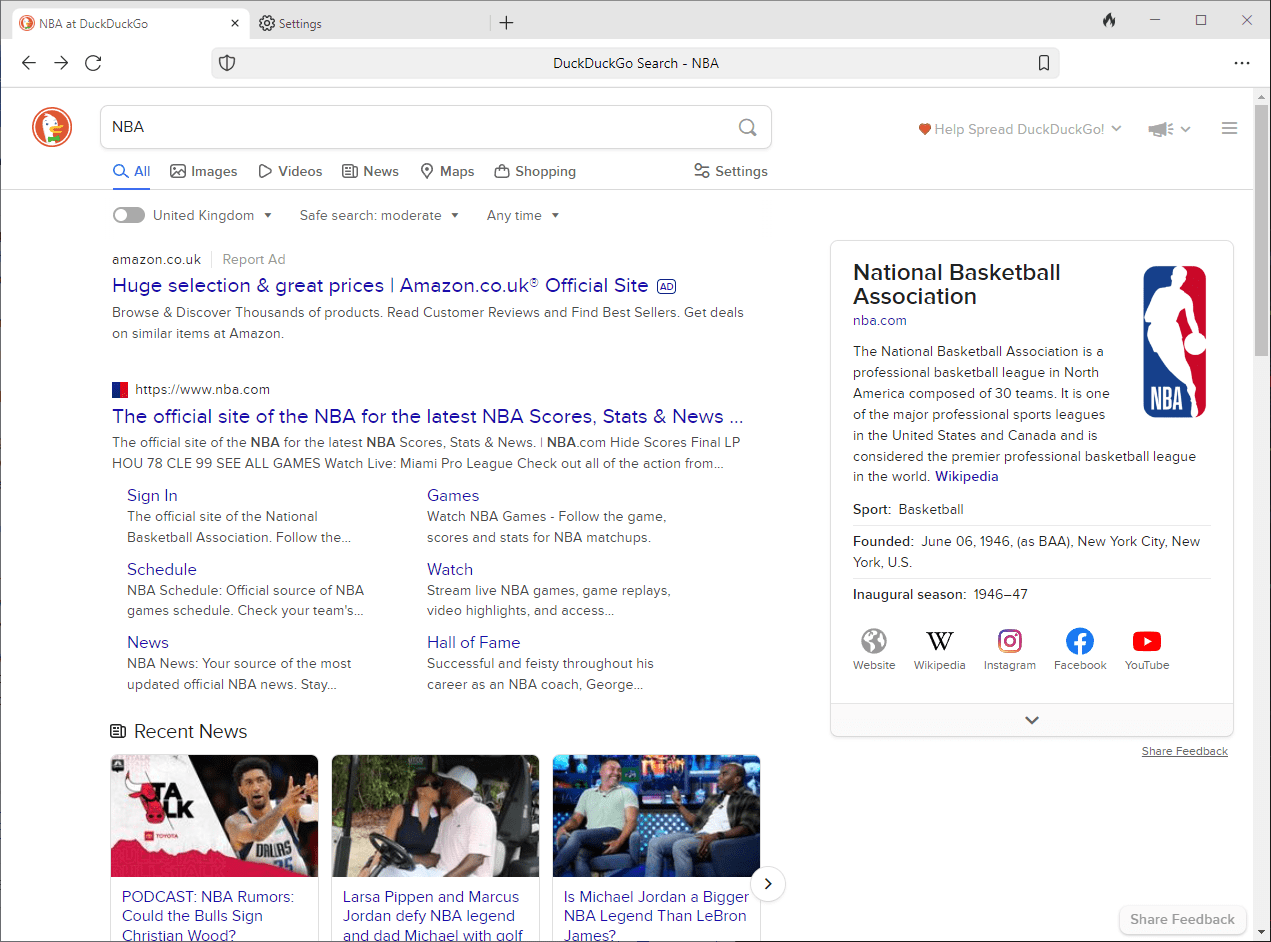 DuckDuckGo Search results