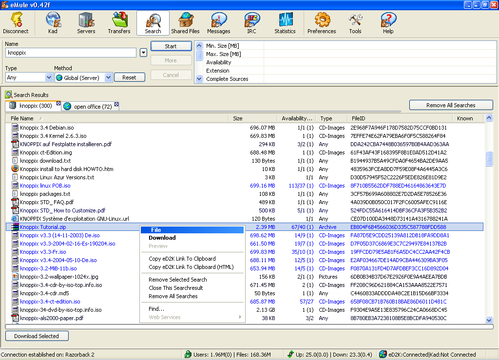 eMule Applejuice File actions