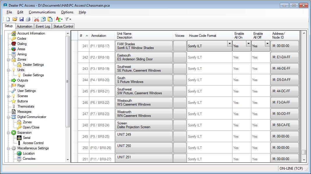 HAI PC Access Automation parameters