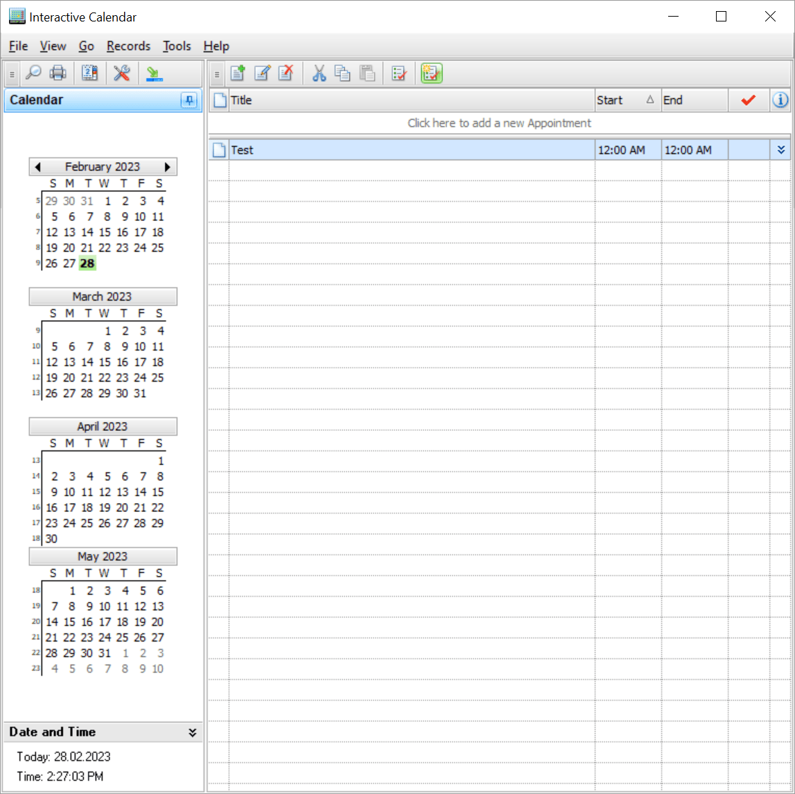 Interactive Calendar Job list