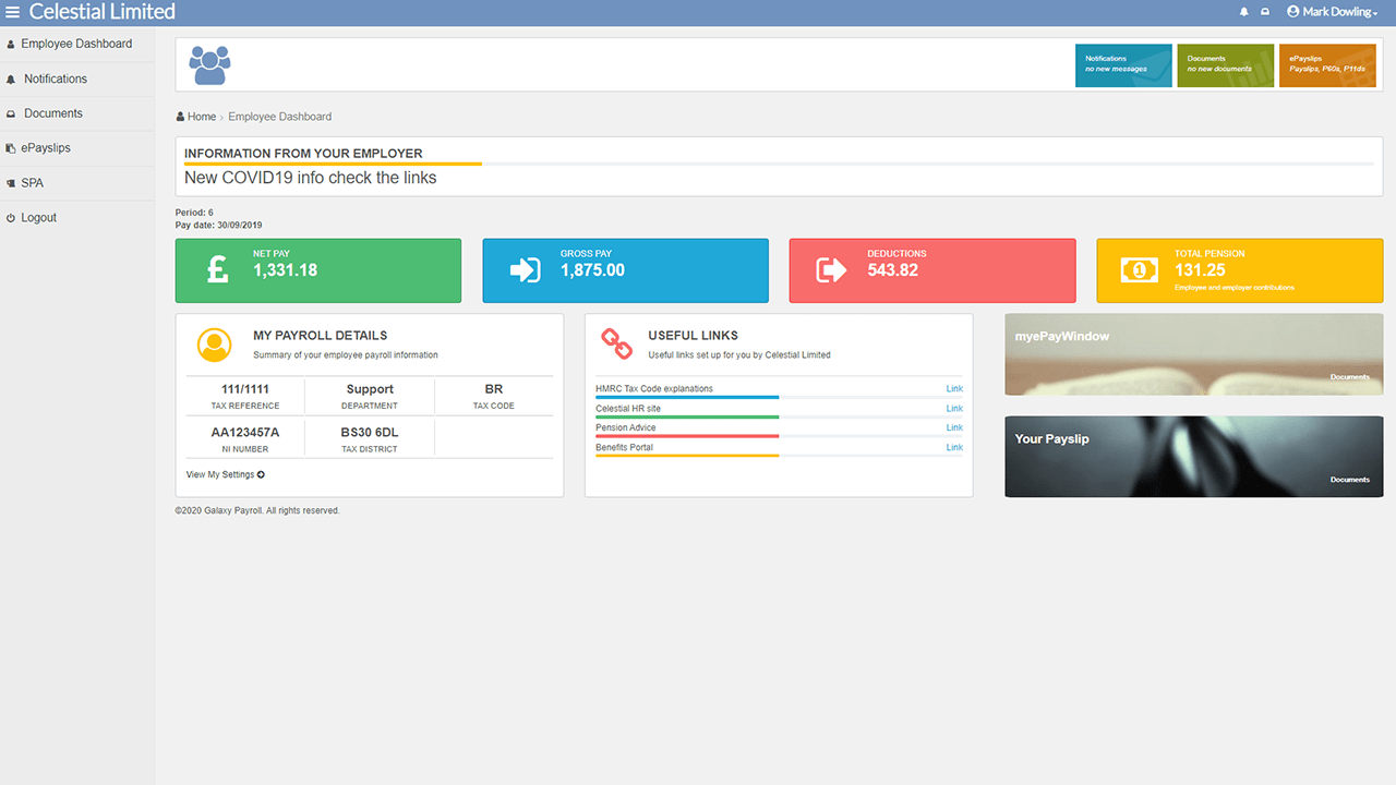 myePayWindow Employeedashboard