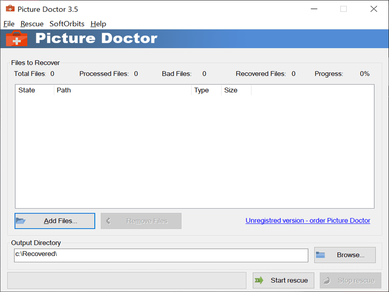 Picture Doctor Main menu