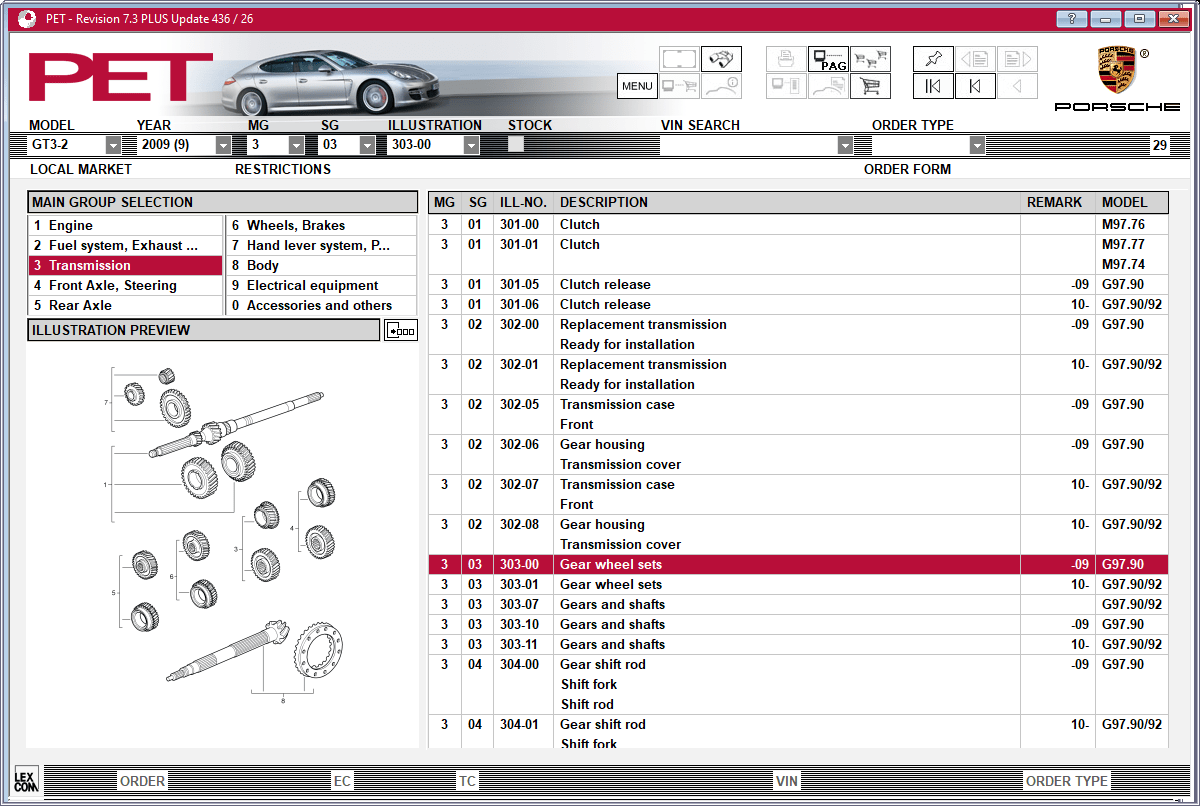 Porsche PET Part selection