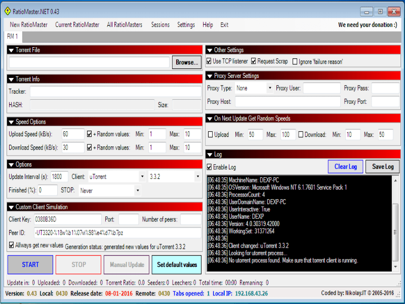 RatioMaster Main window
