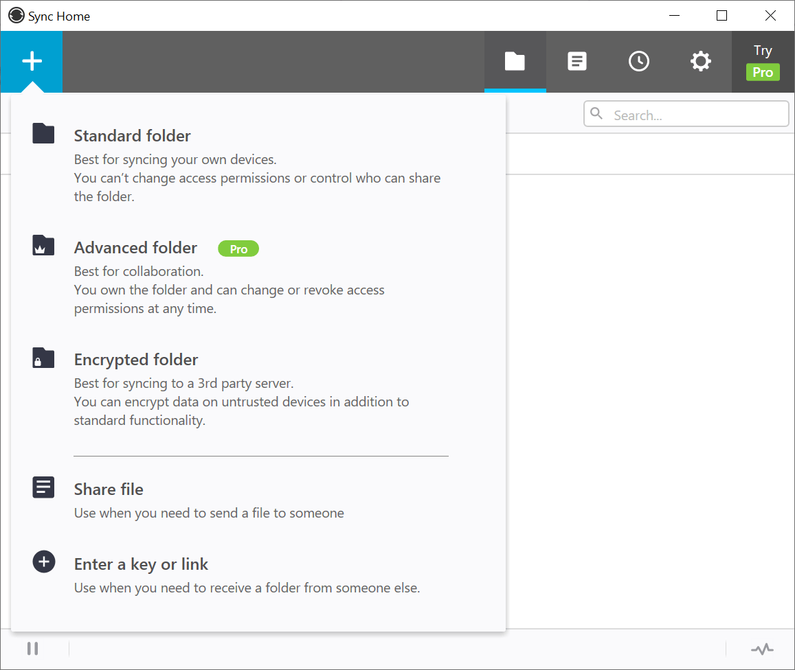 Resilio Sync Sharing options