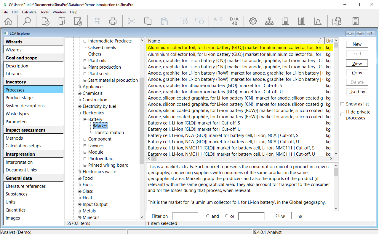 SimaPro Material database