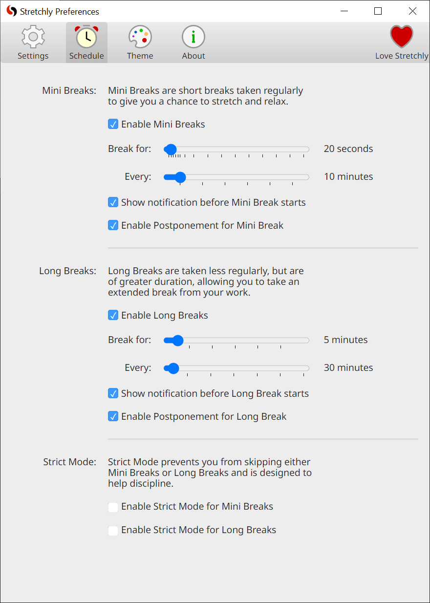 Stretchly Break scheduling
