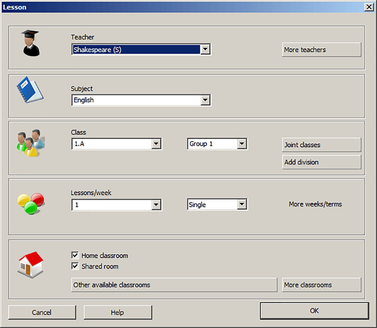 The English Teacher Lesson configuration