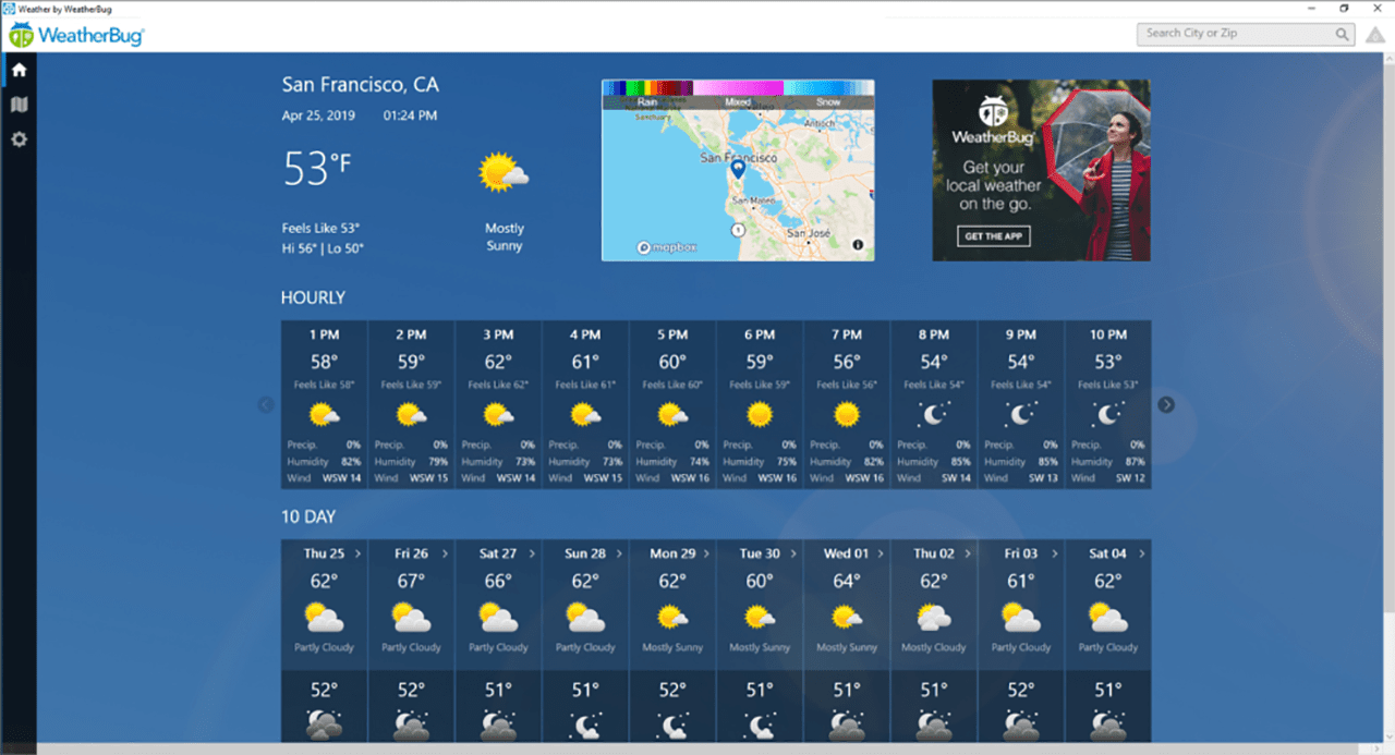WeatherBug Hourly forecast