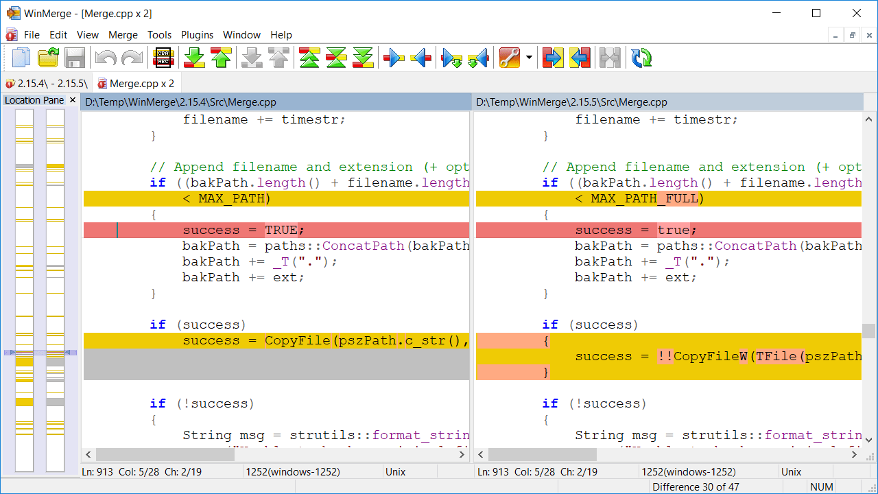 WinMerge Highlighted differences