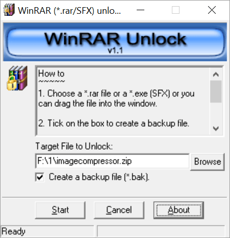 Winrar Unlock Main interface