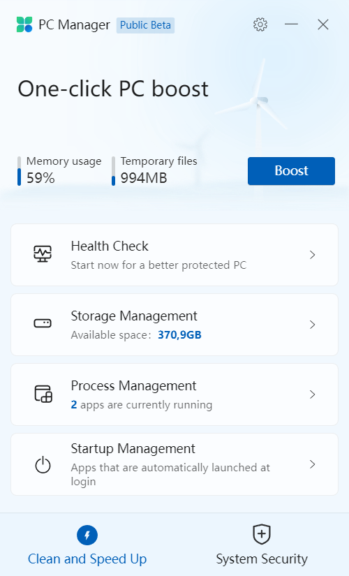 PC Manager Microsoft Меню