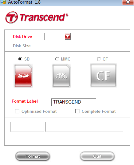 Transcend Autoformat Главное меню