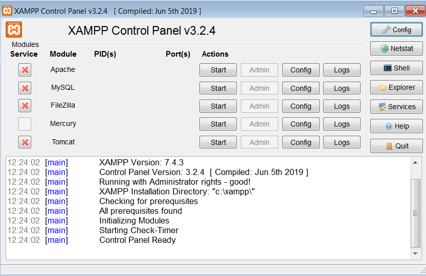 XAMPP Главное окно